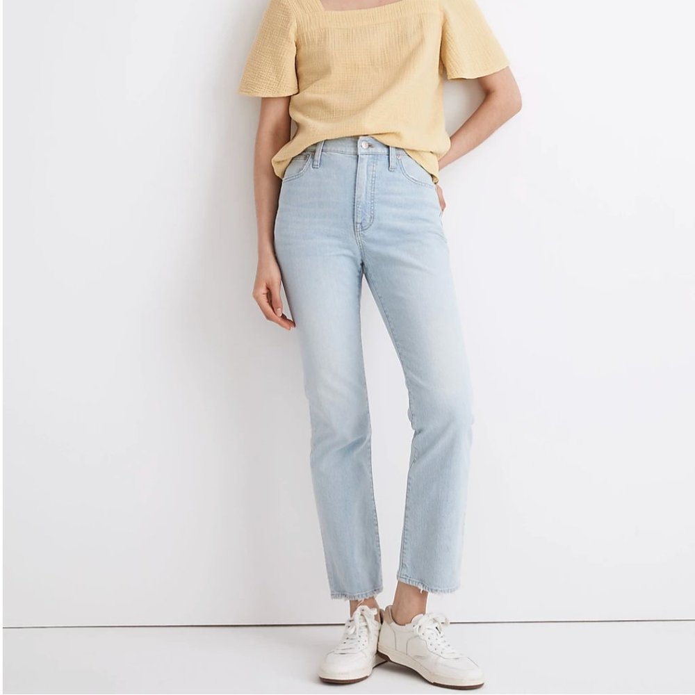 Madewell Tall Slim Demi-Boot Jeans in Bellmeade Wash (w/ Raw Hem)